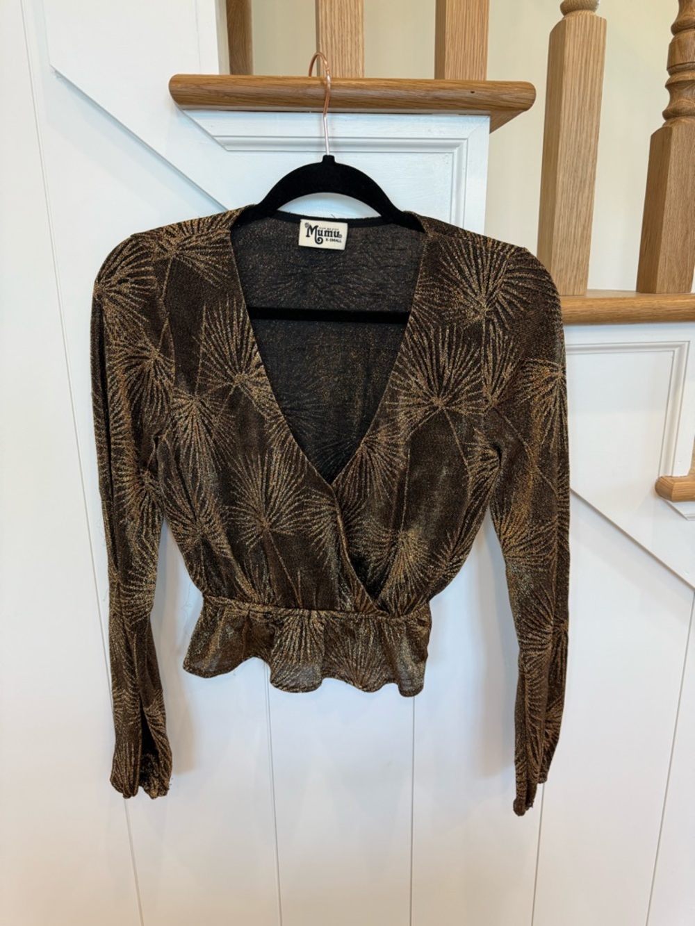 Show Me Your Mumu Richie Top in Goldie Frond Metallic Wrap Blouse XS
